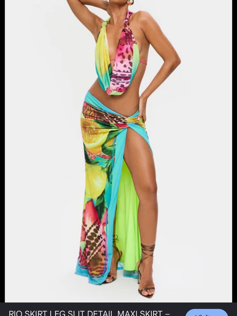 Tropical Neon Sarong Maxi Skirt with High Leg Slit